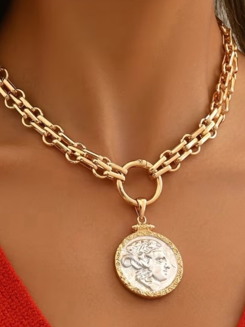 Luxury Grecian Athena Coin Medallion Necklace